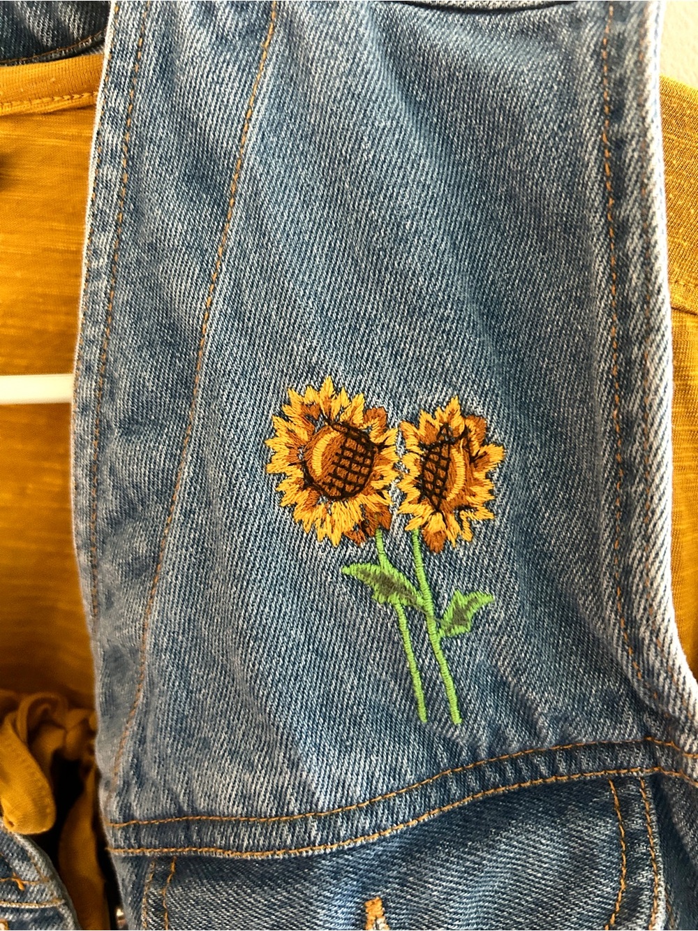 Tangibles Vintage Sunflower Cottagecore Embroidered Blue Denim Vest - Picture 5 of 5